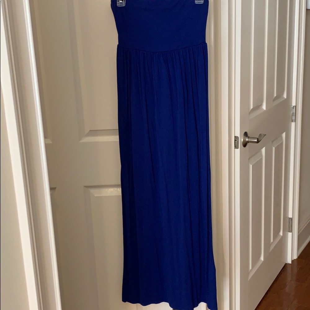 Royal blue strapless maxi dress